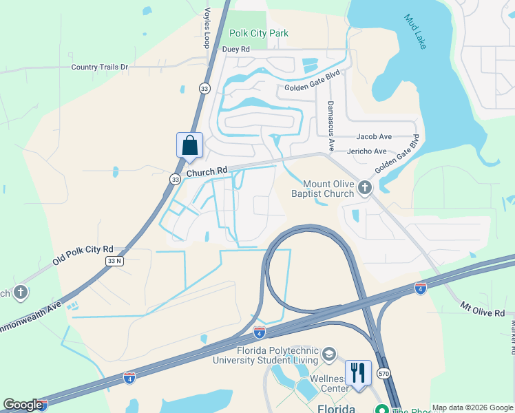 map of restaurants, bars, coffee shops, grocery stores, and more near 8839 Conway Road in Polk City