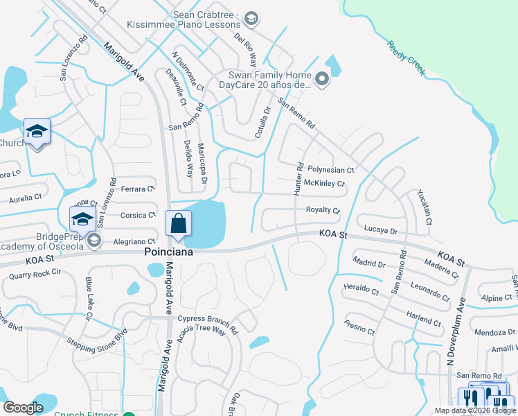 map of restaurants, bars, coffee shops, grocery stores, and more near 565 Imperial Place in Kissimmee