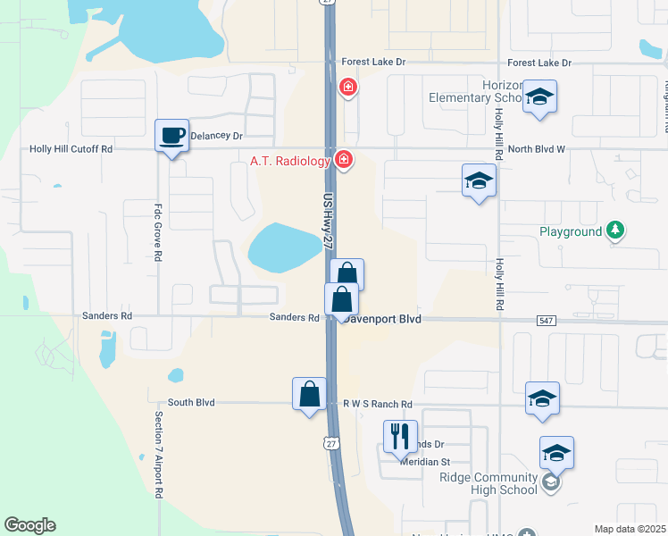 map of restaurants, bars, coffee shops, grocery stores, and more near 37048 U.S. 27 in Haines City