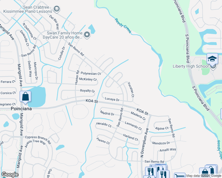 map of restaurants, bars, coffee shops, grocery stores, and more near 786 Lucaya Drive in Kissimmee