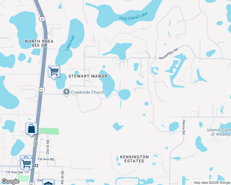 map of restaurants, bars, coffee shops, grocery stores, and more near 1002 Pine Manor Lane in Lutz