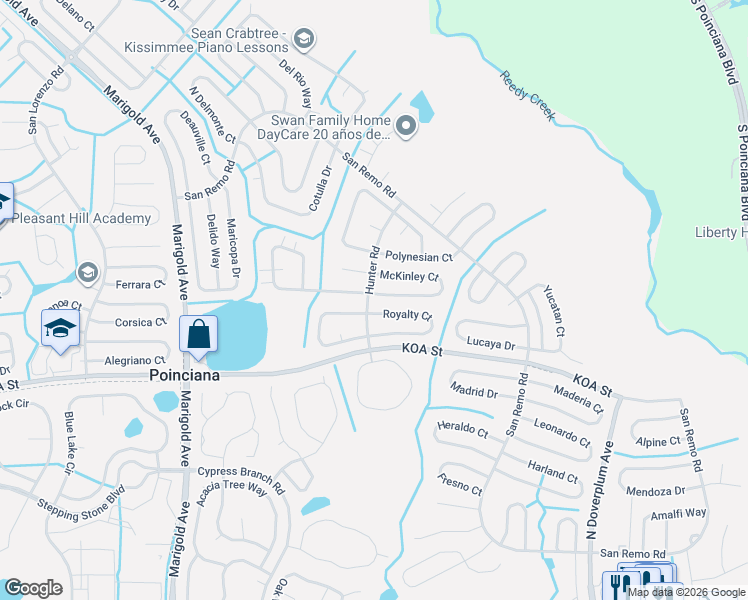 map of restaurants, bars, coffee shops, grocery stores, and more near 589 Imperial Place in Kissimmee