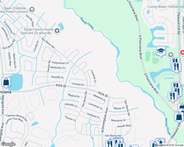 map of restaurants, bars, coffee shops, grocery stores, and more near 412 Francisco Way in Kissimmee