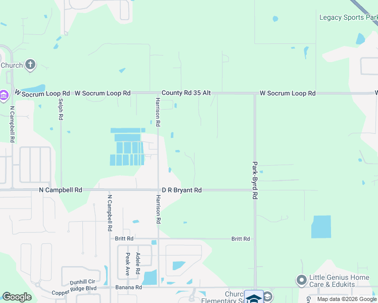 map of restaurants, bars, coffee shops, grocery stores, and more near 2331 D R Bryant Road in Lakeland