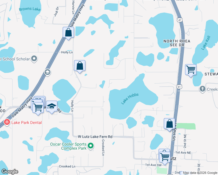 map of restaurants, bars, coffee shops, grocery stores, and more near 19509 Deer Lake Road in Lutz