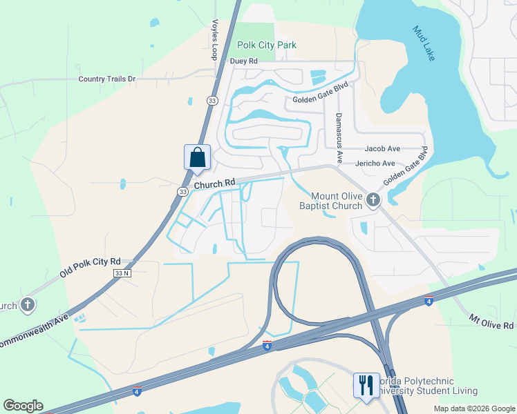map of restaurants, bars, coffee shops, grocery stores, and more near 8874 Conway Road in Polk City