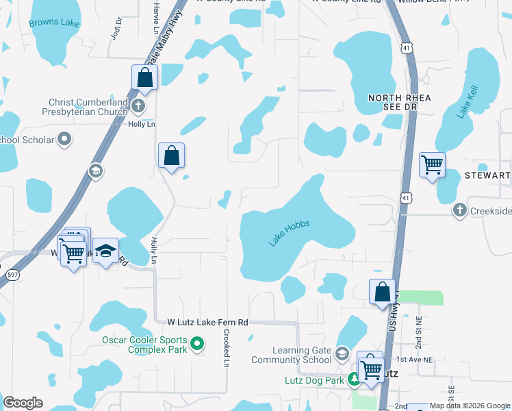 map of restaurants, bars, coffee shops, grocery stores, and more near 19509 Deer Lake Road in Lutz