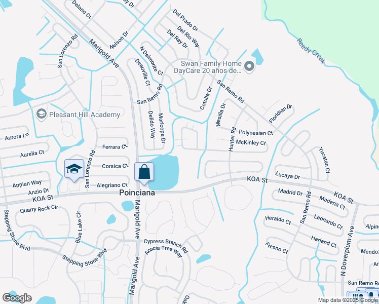map of restaurants, bars, coffee shops, grocery stores, and more near 503 Matterhorn Place in Kissimmee