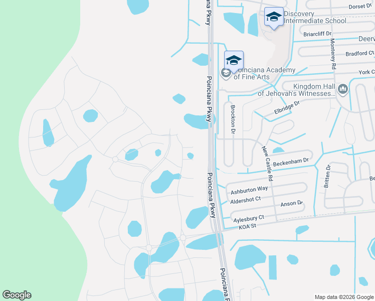 map of restaurants, bars, coffee shops, grocery stores, and more near 545 Bromley Court in Kissimmee