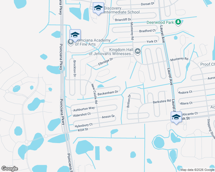 map of restaurants, bars, coffee shops, grocery stores, and more near 270 Beckenham Drive in Kissimmee