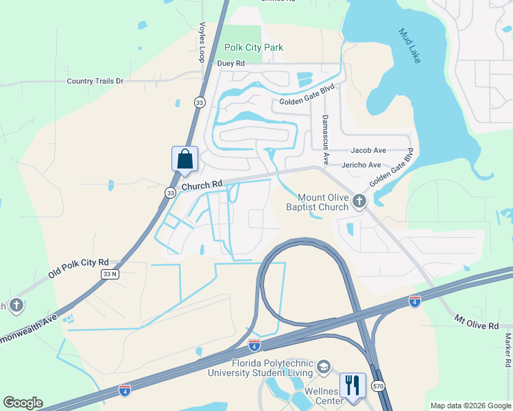 map of restaurants, bars, coffee shops, grocery stores, and more near 8874 Conway Road in Polk City