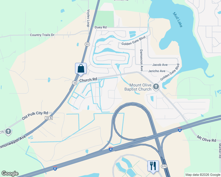 map of restaurants, bars, coffee shops, grocery stores, and more near 8874 Conway Road in Polk City