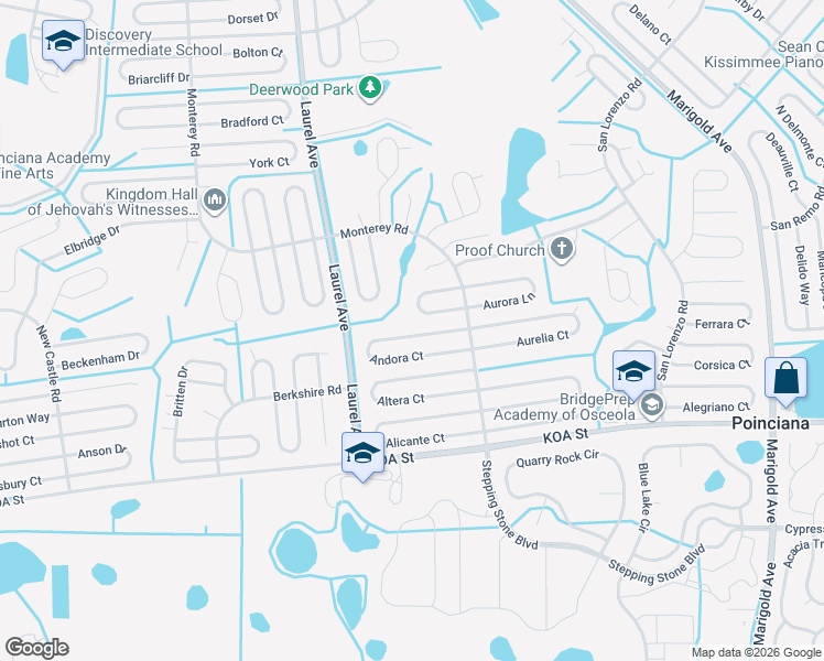 map of restaurants, bars, coffee shops, grocery stores, and more near 25 Catalina Court in Poinciana