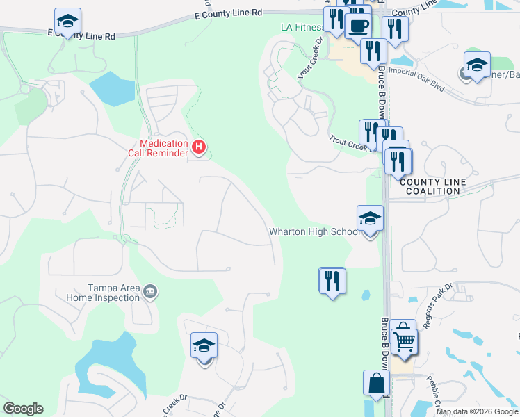 map of restaurants, bars, coffee shops, grocery stores, and more near 20132 Umbria Hill Drive in Tampa