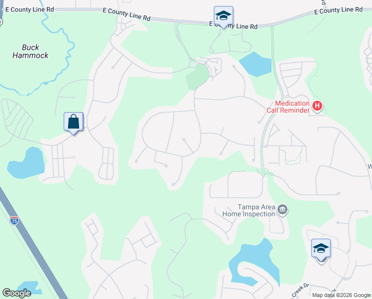 map of restaurants, bars, coffee shops, grocery stores, and more near 20110 Pond Spring Way in Tampa