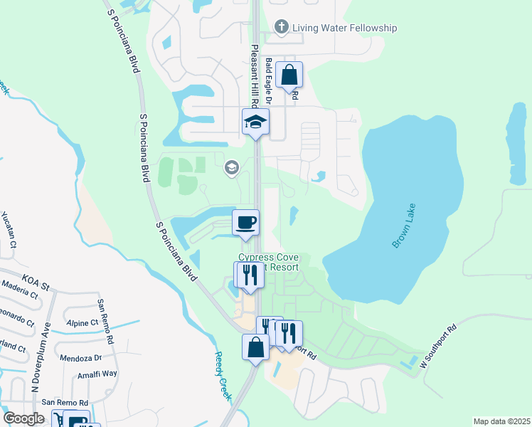 map of restaurants, bars, coffee shops, grocery stores, and more near 4331 Pleasant Hill Road in Kissimmee
