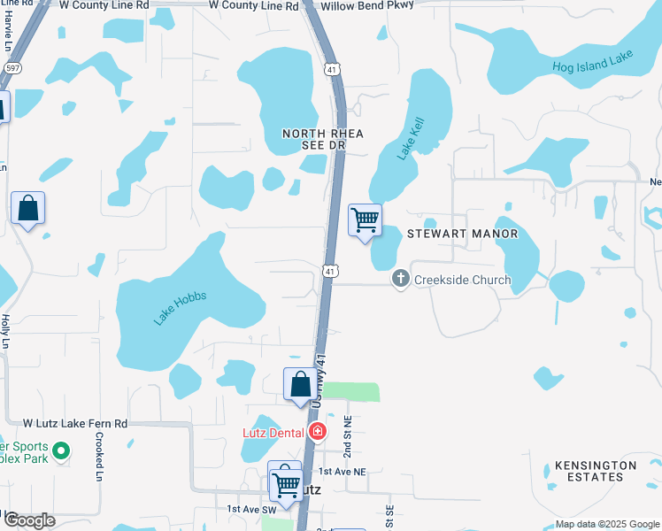 map of restaurants, bars, coffee shops, grocery stores, and more near 19421 U.S. 41 in Lutz