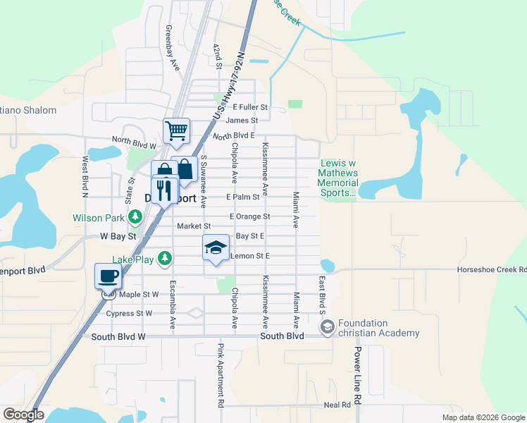 map of restaurants, bars, coffee shops, grocery stores, and more near 160 East Orange Street in Davenport
