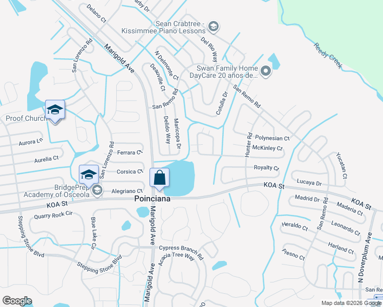 map of restaurants, bars, coffee shops, grocery stores, and more near 536 Kilimanjaro Drive in Kissimmee