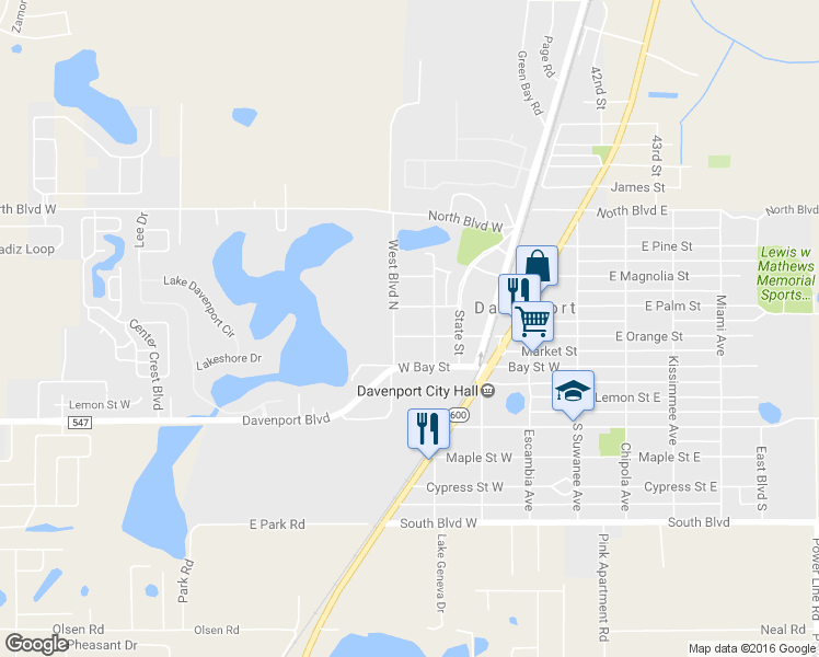 map of restaurants, bars, coffee shops, grocery stores, and more near 310 West Orange Street in Davenport