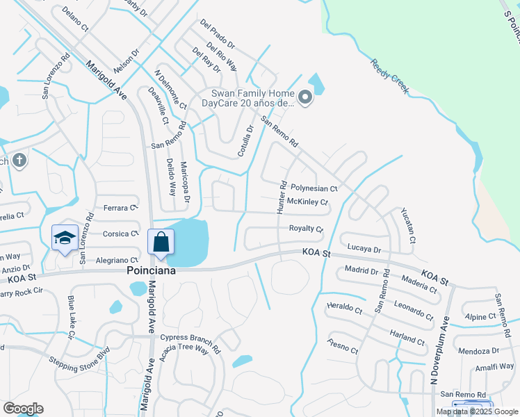 map of restaurants, bars, coffee shops, grocery stores, and more near 504 Everest Way in Kissimmee