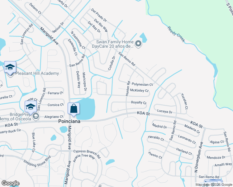 map of restaurants, bars, coffee shops, grocery stores, and more near 515 Kilimanjaro Drive in Kissimmee