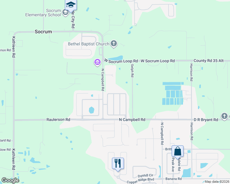 map of restaurants, bars, coffee shops, grocery stores, and more near 3087 Fort Socrum Village Boulevard in Lakeland