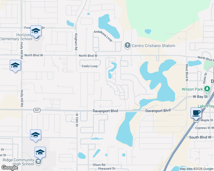map of restaurants, bars, coffee shops, grocery stores, and more near 505 Peter Pan Boulevard in Davenport