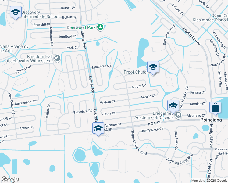 map of restaurants, bars, coffee shops, grocery stores, and more near 25 Catalina Court in Poinciana