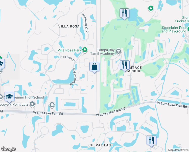 map of restaurants, bars, coffee shops, grocery stores, and more near 4516 New Dawn Court in Lutz