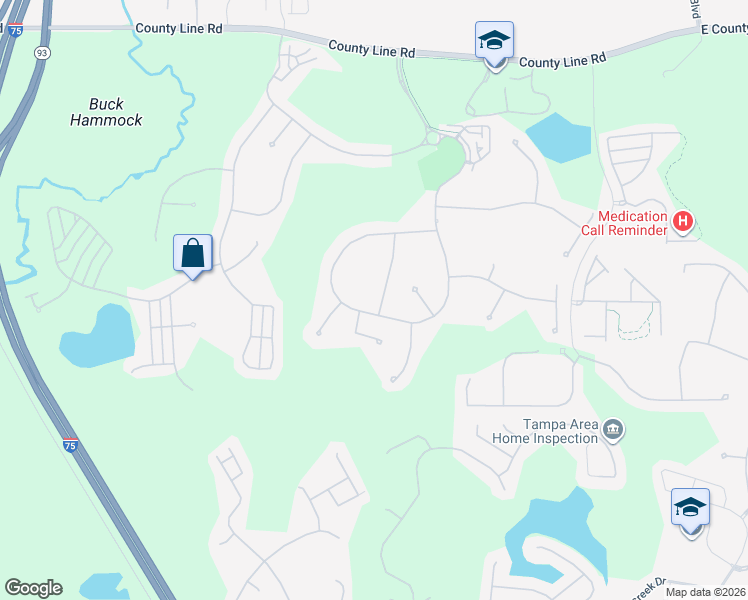 map of restaurants, bars, coffee shops, grocery stores, and more near 20104 Oak Alley Drive in Tampa