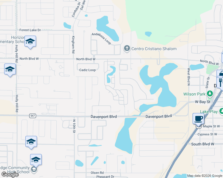 map of restaurants, bars, coffee shops, grocery stores, and more near 539 Center Crest Boulevard in Davenport