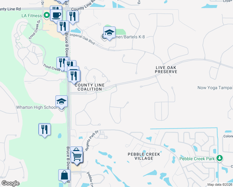 map of restaurants, bars, coffee shops, grocery stores, and more near 20133 Nob Oak Avenue in Tampa