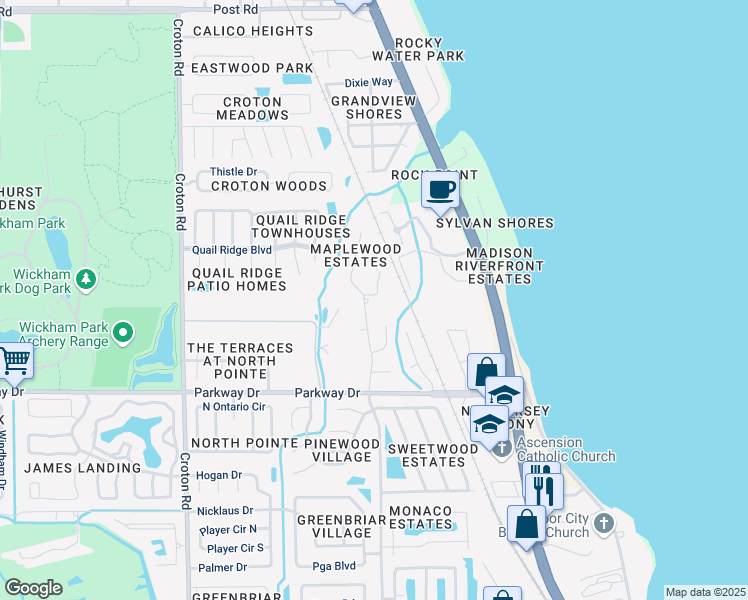 map of restaurants, bars, coffee shops, grocery stores, and more near 3331 Kent Drive in Melbourne