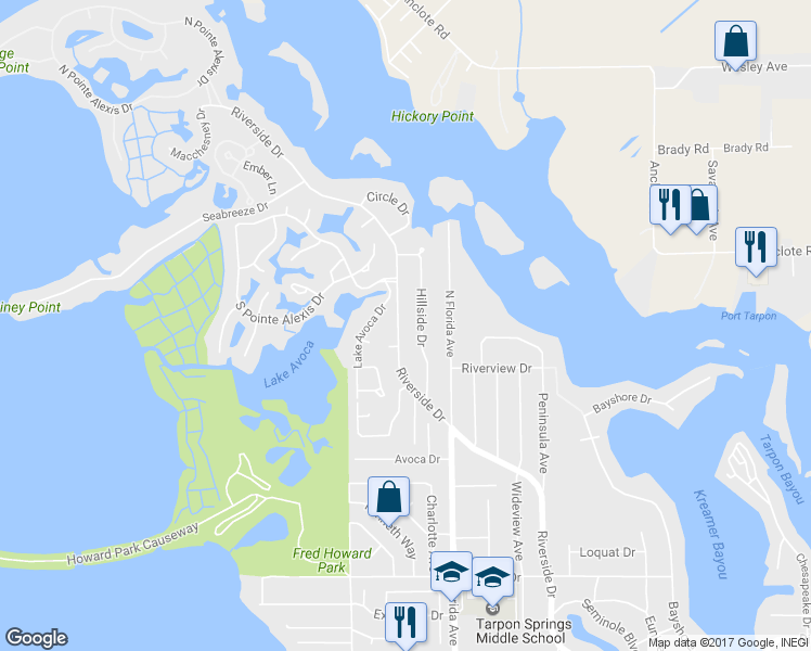 map of restaurants, bars, coffee shops, grocery stores, and more near 1334 Riverside Dr in Tarpon Springs