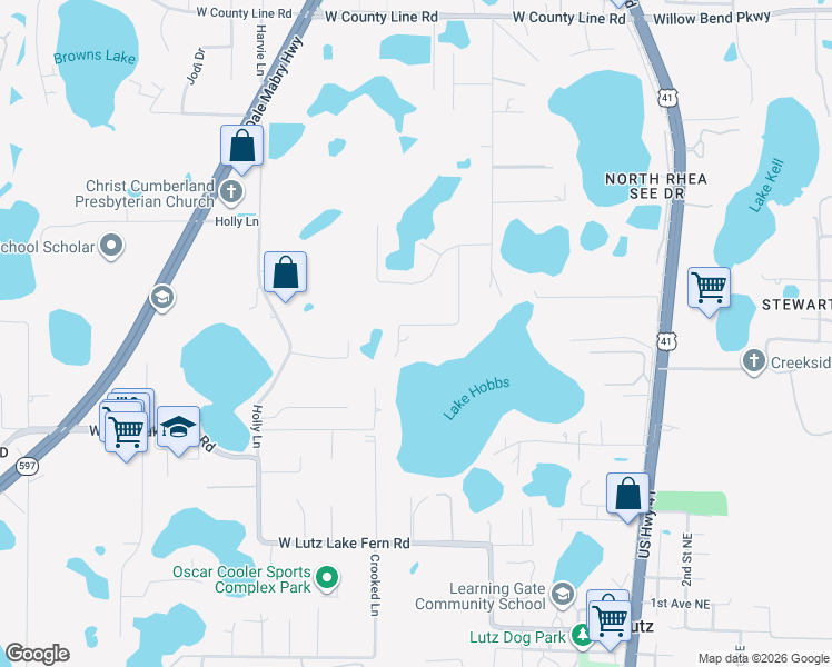 map of restaurants, bars, coffee shops, grocery stores, and more near 19509 Deer Lake Road in Lutz