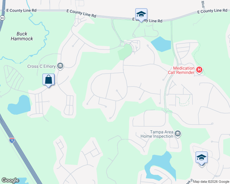 map of restaurants, bars, coffee shops, grocery stores, and more near 20110 Pond Spring Way in Tampa