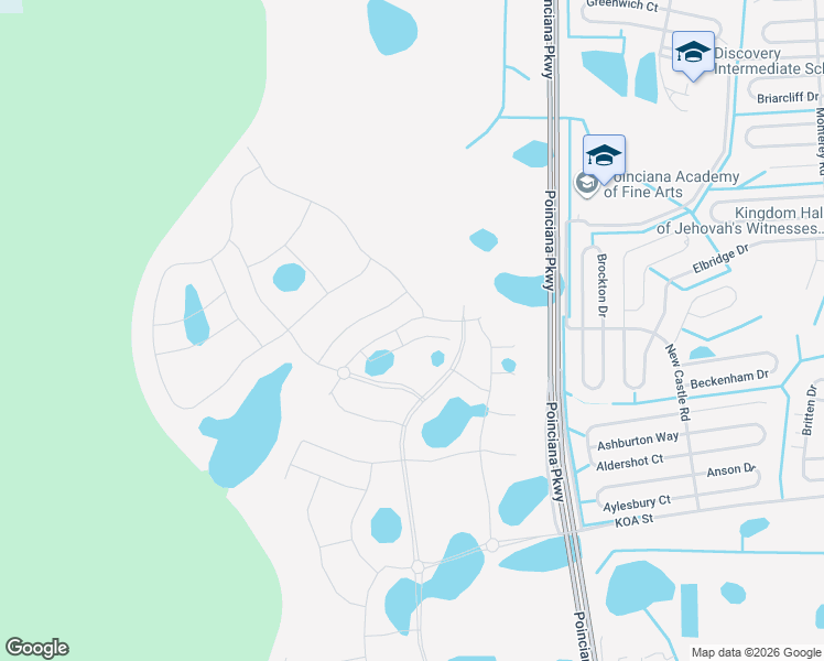 map of restaurants, bars, coffee shops, grocery stores, and more near Poinciana Parkway in Poinciana