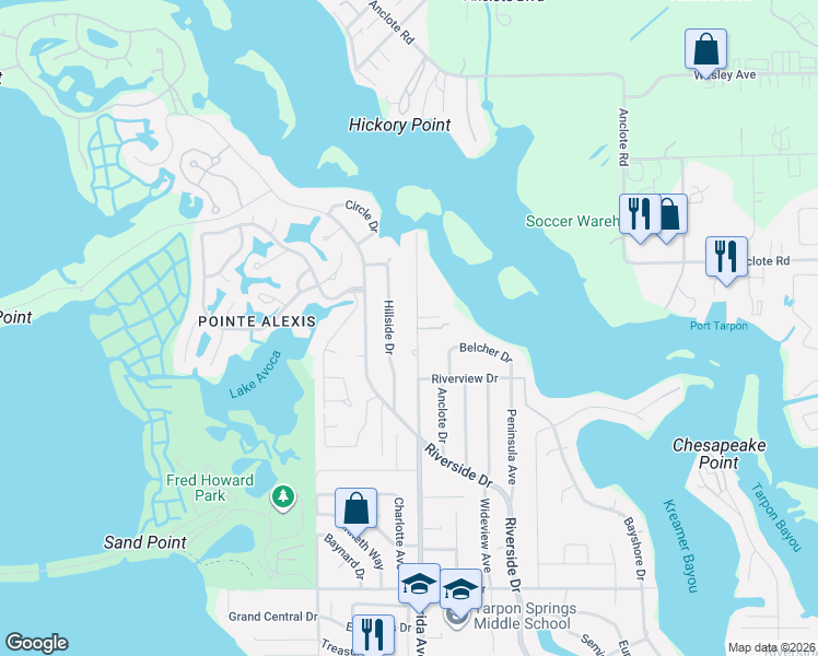 map of restaurants, bars, coffee shops, grocery stores, and more near 1218 North Florida Avenue in Tarpon Springs