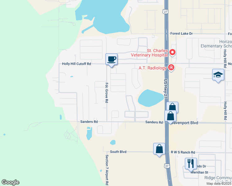 map of restaurants, bars, coffee shops, grocery stores, and more near 211 Garberia Drive in Davenport