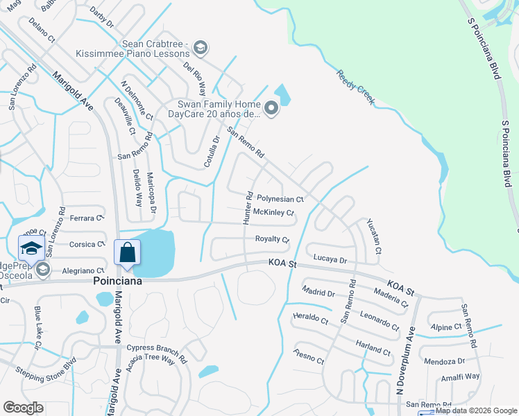 map of restaurants, bars, coffee shops, grocery stores, and more near 658 McKinley Court in Kissimmee