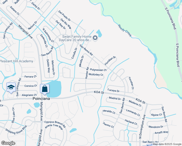 map of restaurants, bars, coffee shops, grocery stores, and more near 658 McKinley Court in Kissimmee