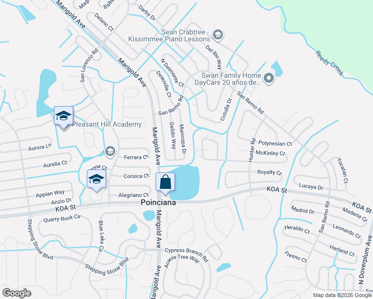 map of restaurants, bars, coffee shops, grocery stores, and more near 536 Kilimanjaro Drive in Kissimmee