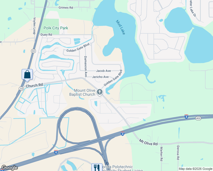 map of restaurants, bars, coffee shops, grocery stores, and more near 8919 Golden Gate Boulevard in Polk City