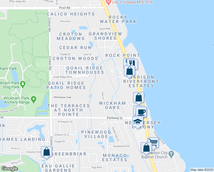 map of restaurants, bars, coffee shops, grocery stores, and more near 3347 Citation Way in Melbourne