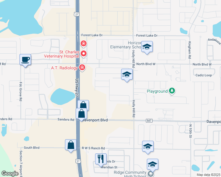 map of restaurants, bars, coffee shops, grocery stores, and more near 1115 Pomelo Street in Davenport