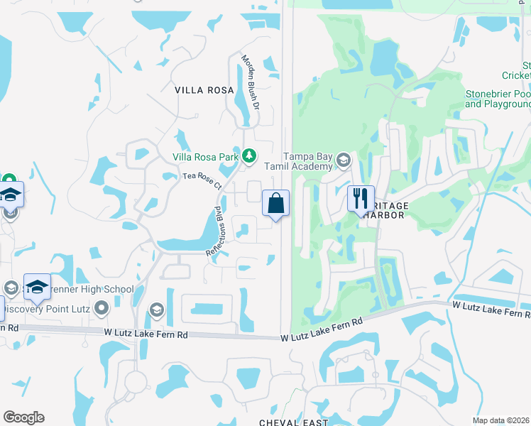 map of restaurants, bars, coffee shops, grocery stores, and more near 4503 New Dawn Court in Lutz