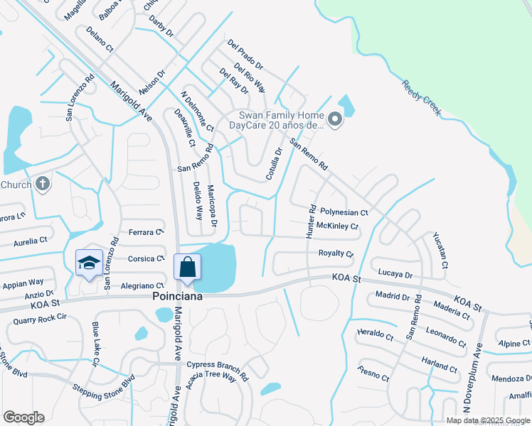map of restaurants, bars, coffee shops, grocery stores, and more near 618 Mesilla Drive in Kissimmee