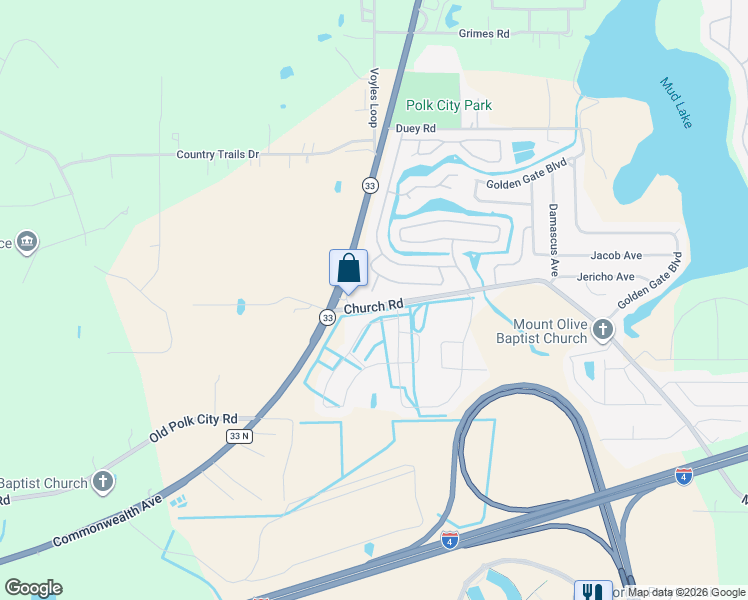 map of restaurants, bars, coffee shops, grocery stores, and more near 8942 Southshore Court in Polk City
