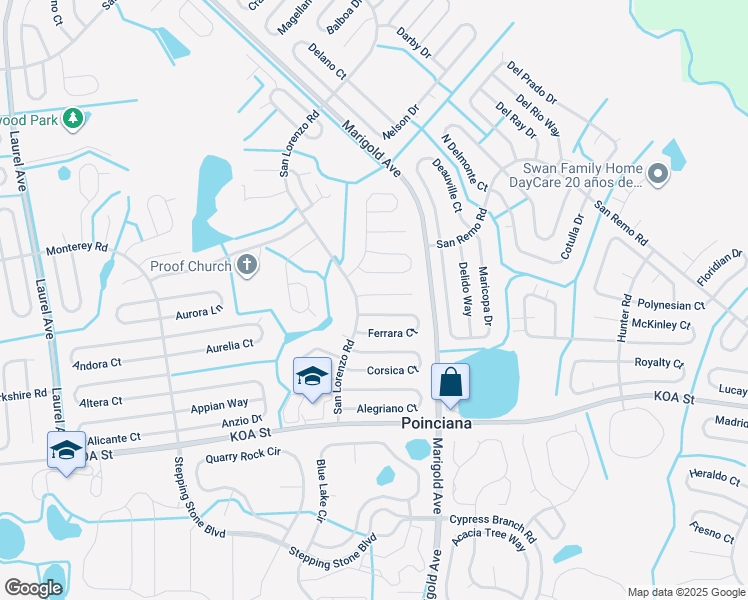 map of restaurants, bars, coffee shops, grocery stores, and more near 304 Mariana Way in Kissimmee